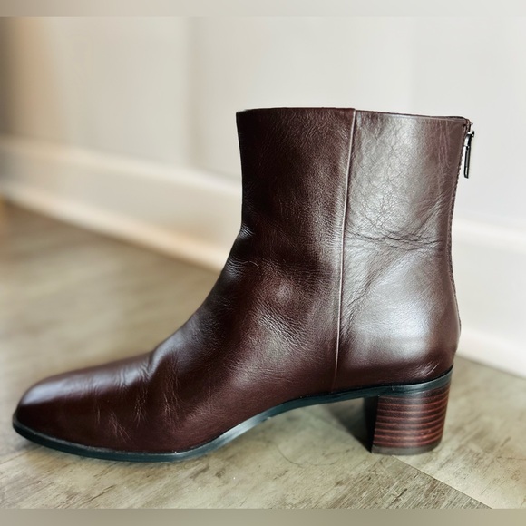 Madewell Block Heel Ankle Boots Dark Brown Leather Minimalist Size 8 Capsule - Picture 5 of 12